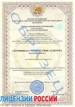 Образец сертификата соответствия аудитора №ST.RU.EXP.00006191-3 Кандалакша Сертификат ISO 50001